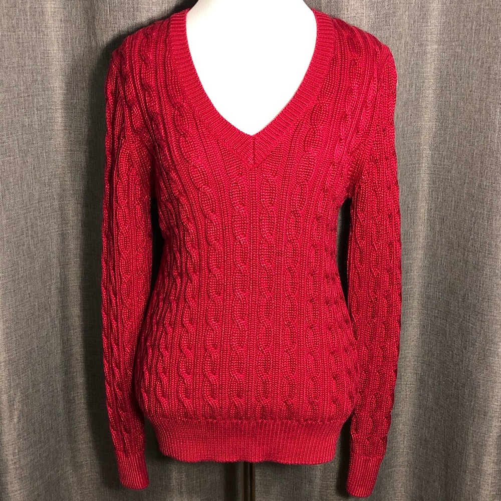 Pink V-Neck Long Sleeve Sweater Josephine Chaus Sm